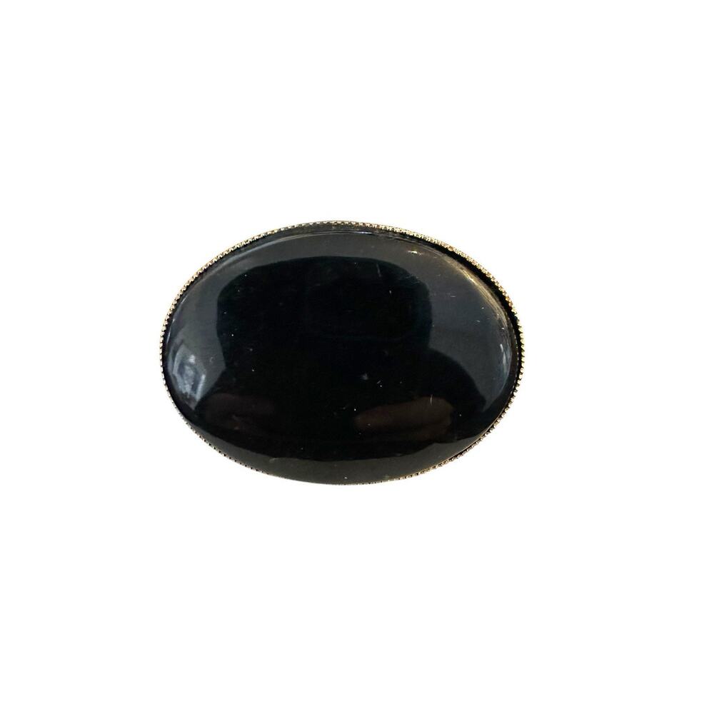 Vintage‎ Black Onyx Oval Scarf Ring With Goldtone Metal Safety Clasp Estate EUC